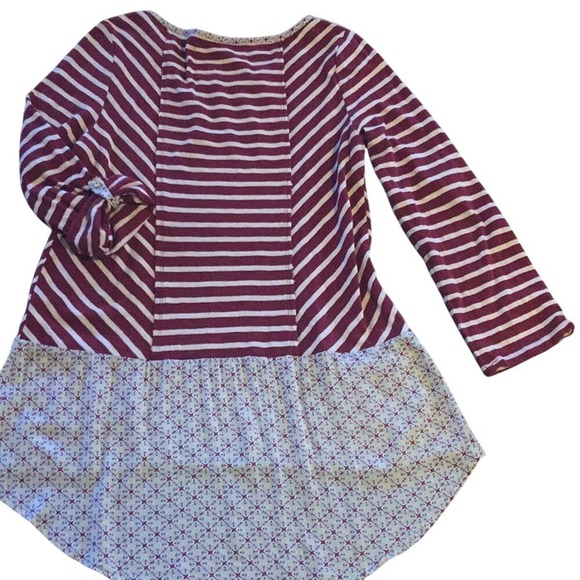 Postmark Anthropologie Burgundy Striped Mixed Media Peplum Tunic Top Medium - Picture 5 of 7